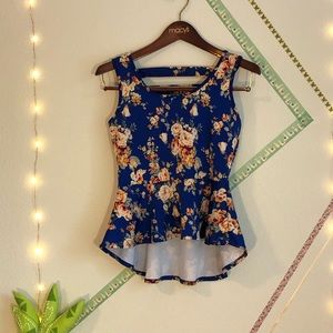 Tovia | Blue Floral High-Low Peplum Top
